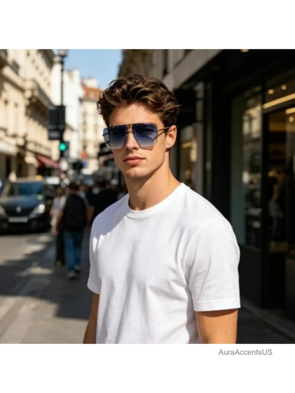 Rimless Oversized Square Sunglasses Gold Metal Frame UV400 Unisex